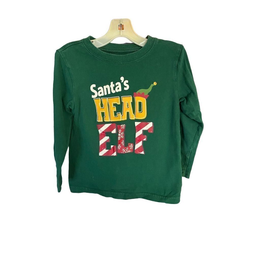 Wonder kids Santas, head, elf Christmas, longsleeve, green T-shirt, size 4T